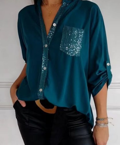Hadley™ Top Casual Patchwork with Shiny Sequins