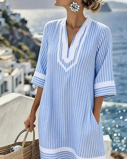 Fifer™ Short Sleeve Striped Dress with V-Neck