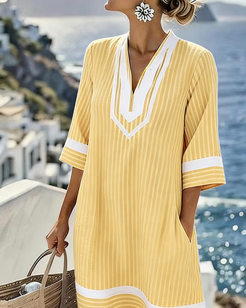 Fifer™ Short Sleeve Striped Dress with V-Neck
