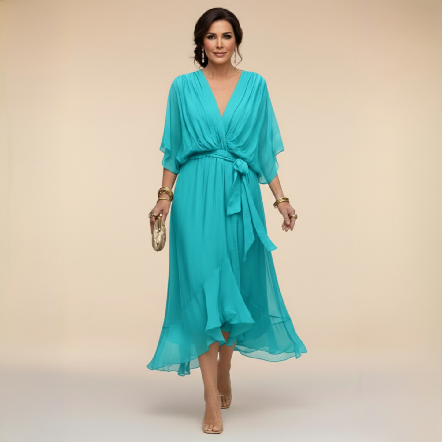 Celanovia™ Elegant Chiffon Dress with V-Neck