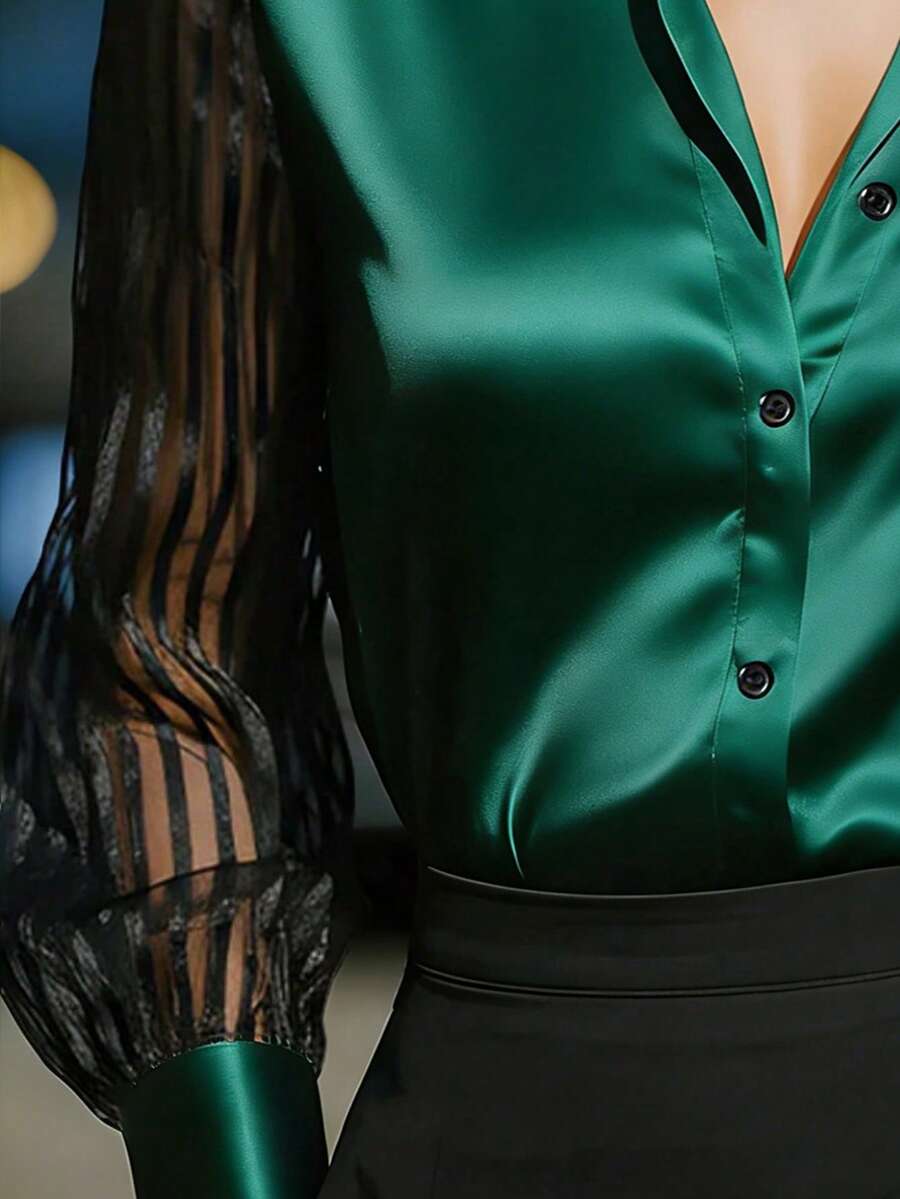 Ellery™ Elegant Blouse with Transparent Sleeves