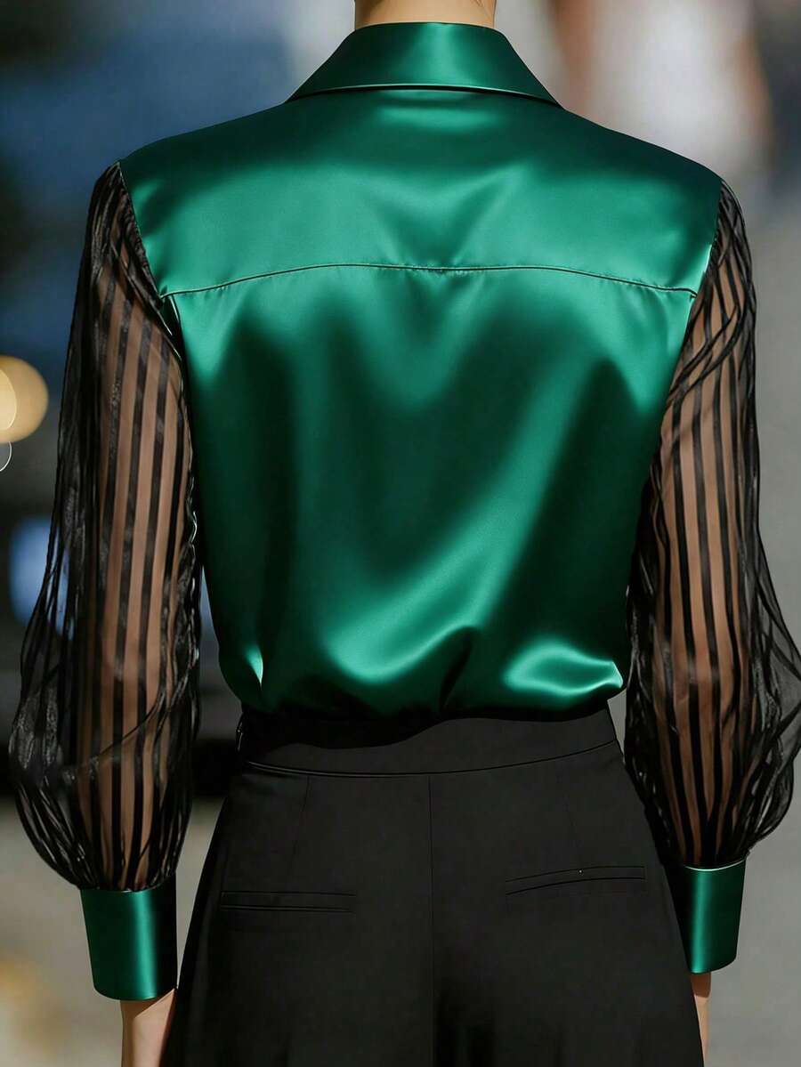 Ellery™ Elegant Blouse with Transparent Sleeves