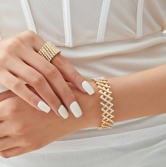 Carys™ Elegant Gold Finish Ring and Bracelet Set