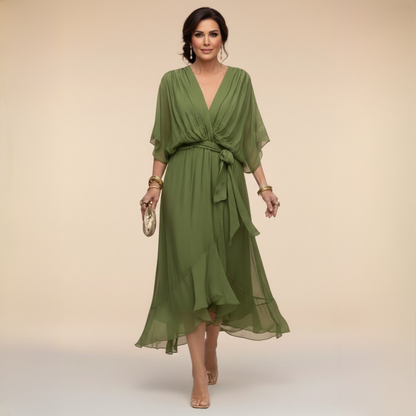 Celanovia™ Elegant Chiffon Dress with V-Neck
