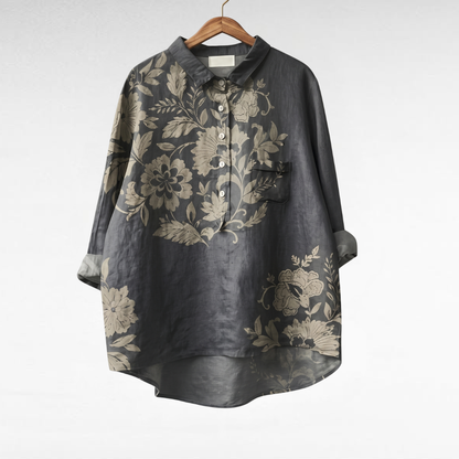 Gaia™ Elegant Linen Blouse with Floral Print