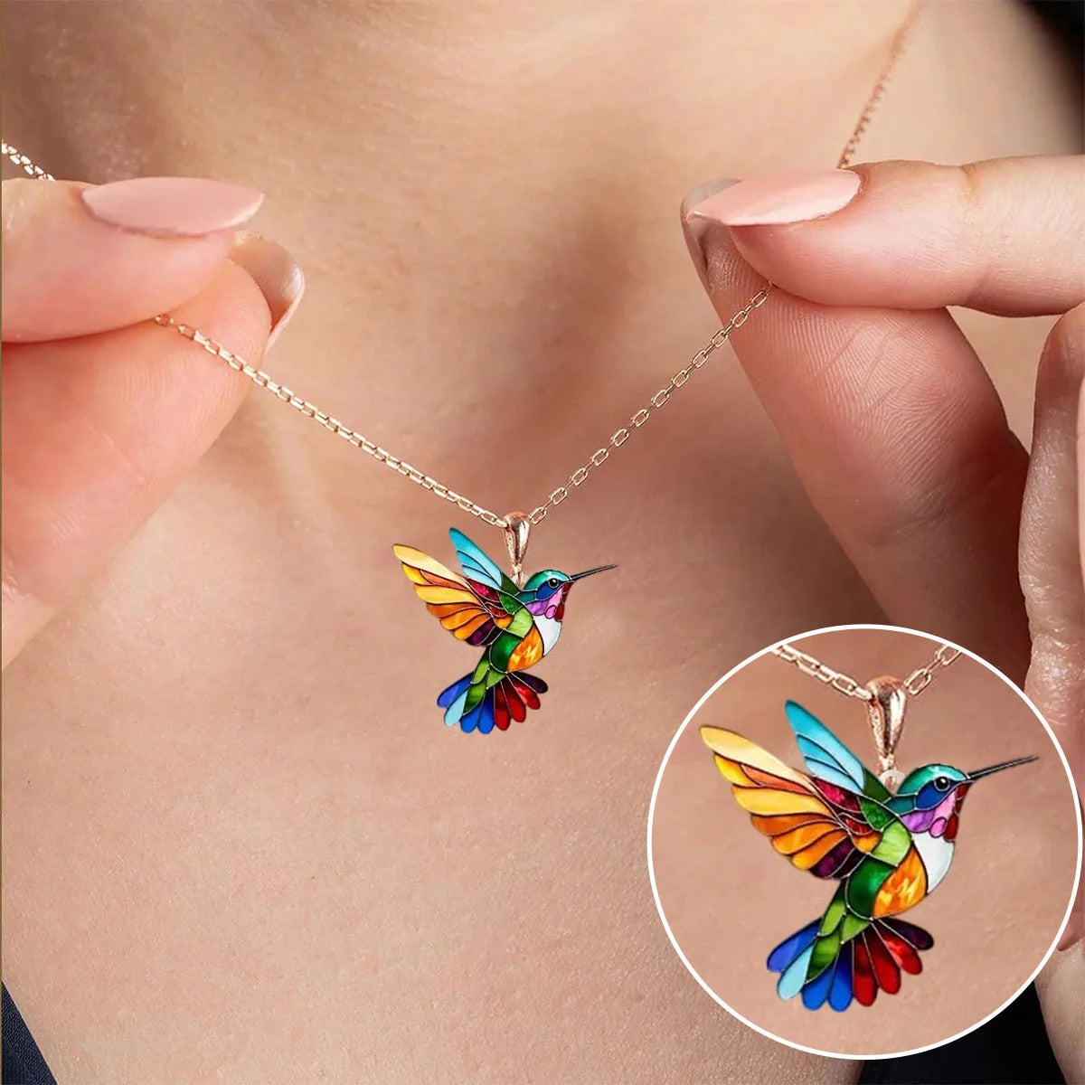 Vaila™ Rainbow Hummingbird Necklace + Matching Earrings as a Gift