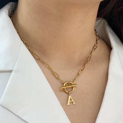Ganelle™ Necklace with Circular Lock Closure and Initial in Paperclip Shape
