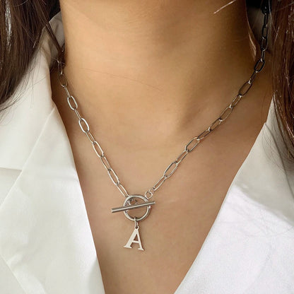 Ganelle™ Necklace with Circular Lock Closure and Initial in Paperclip Shape
