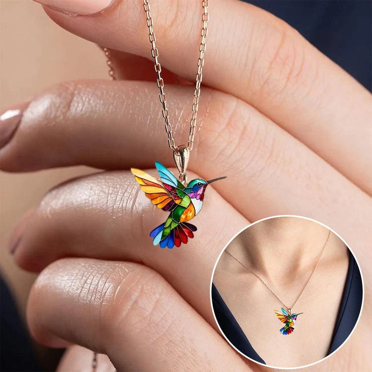 Vaila™ Rainbow Hummingbird Necklace + Matching Earrings as a Gift