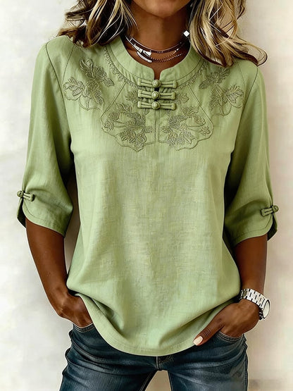 Della™ Top Floral Cotton and Linen for Women