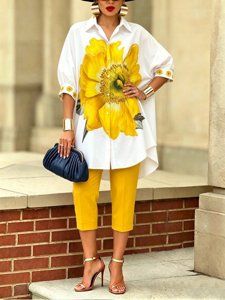 Dellira™ Artistic and Stylish Two-Piece Set with Floral Shirt and Pants