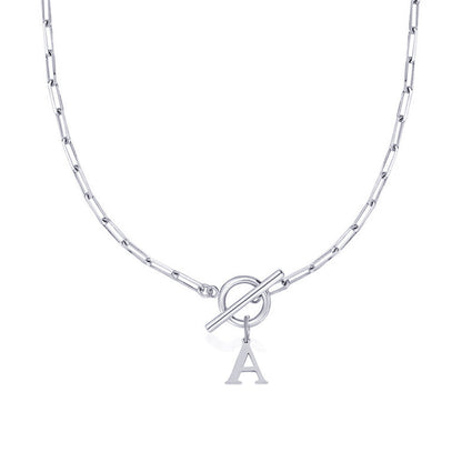 Ganelle™ Necklace with Circular Lock Closure and Initial in Paperclip Shape