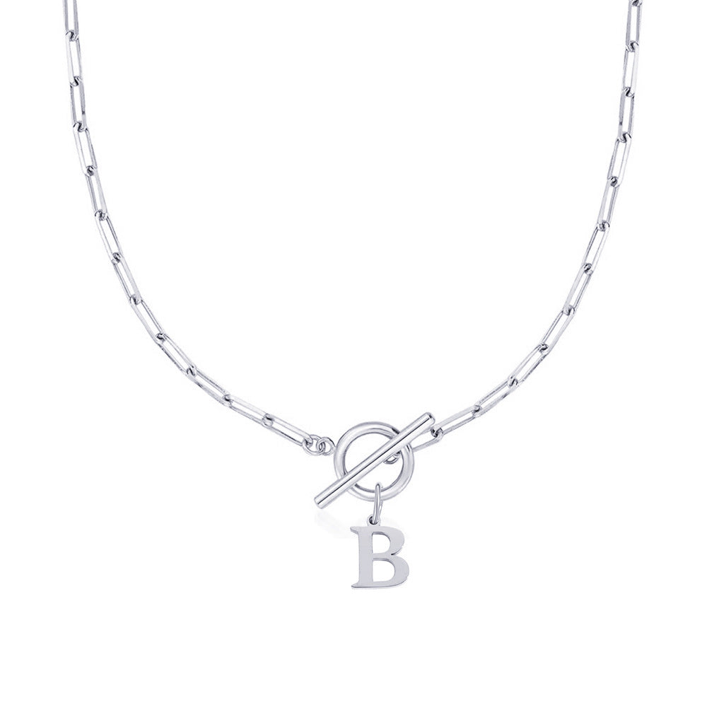 Ganelle™ Necklace with Circular Lock Closure and Initial in Paperclip Shape