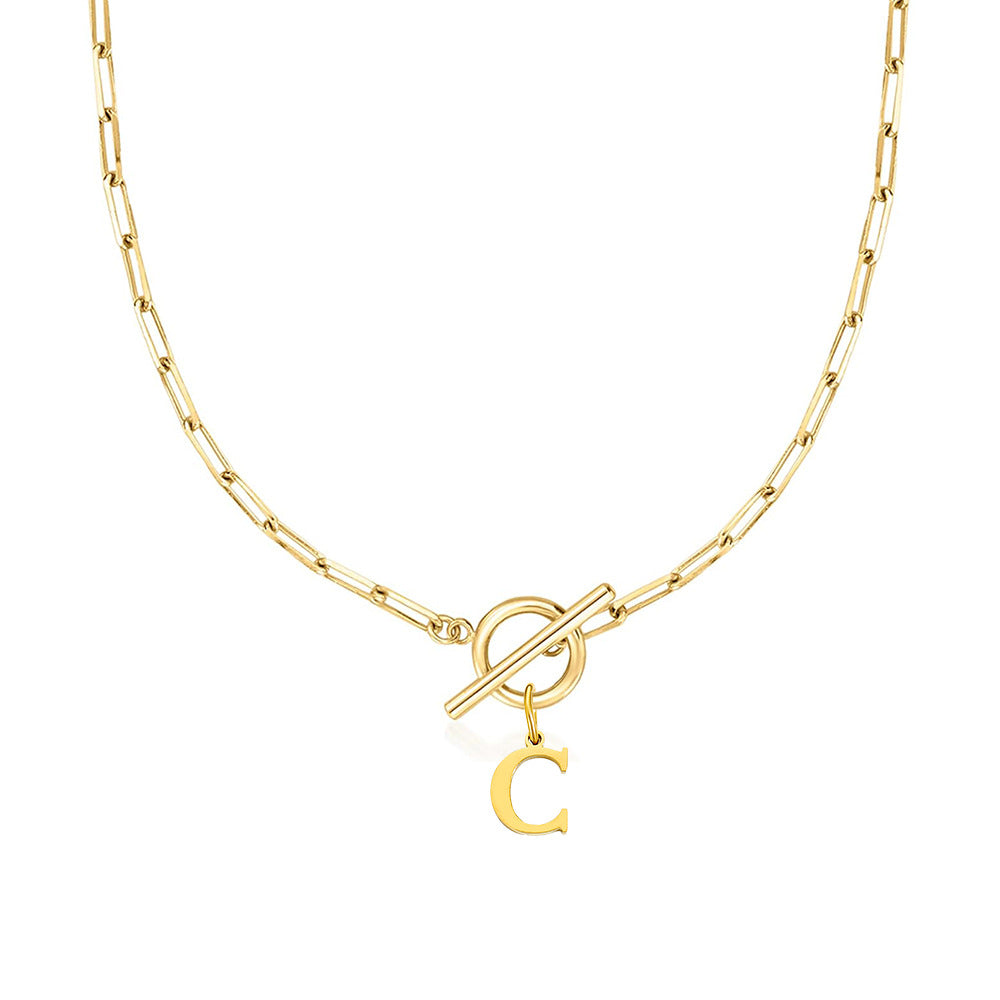 Ganelle™ Necklace with Circular Lock Closure and Initial in Paperclip Shape