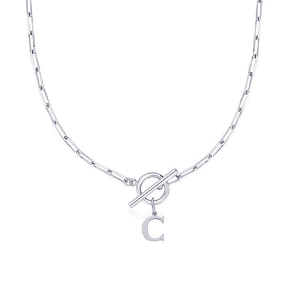 Ganelle™ Necklace with Circular Lock Closure and Initial in Paperclip Shape