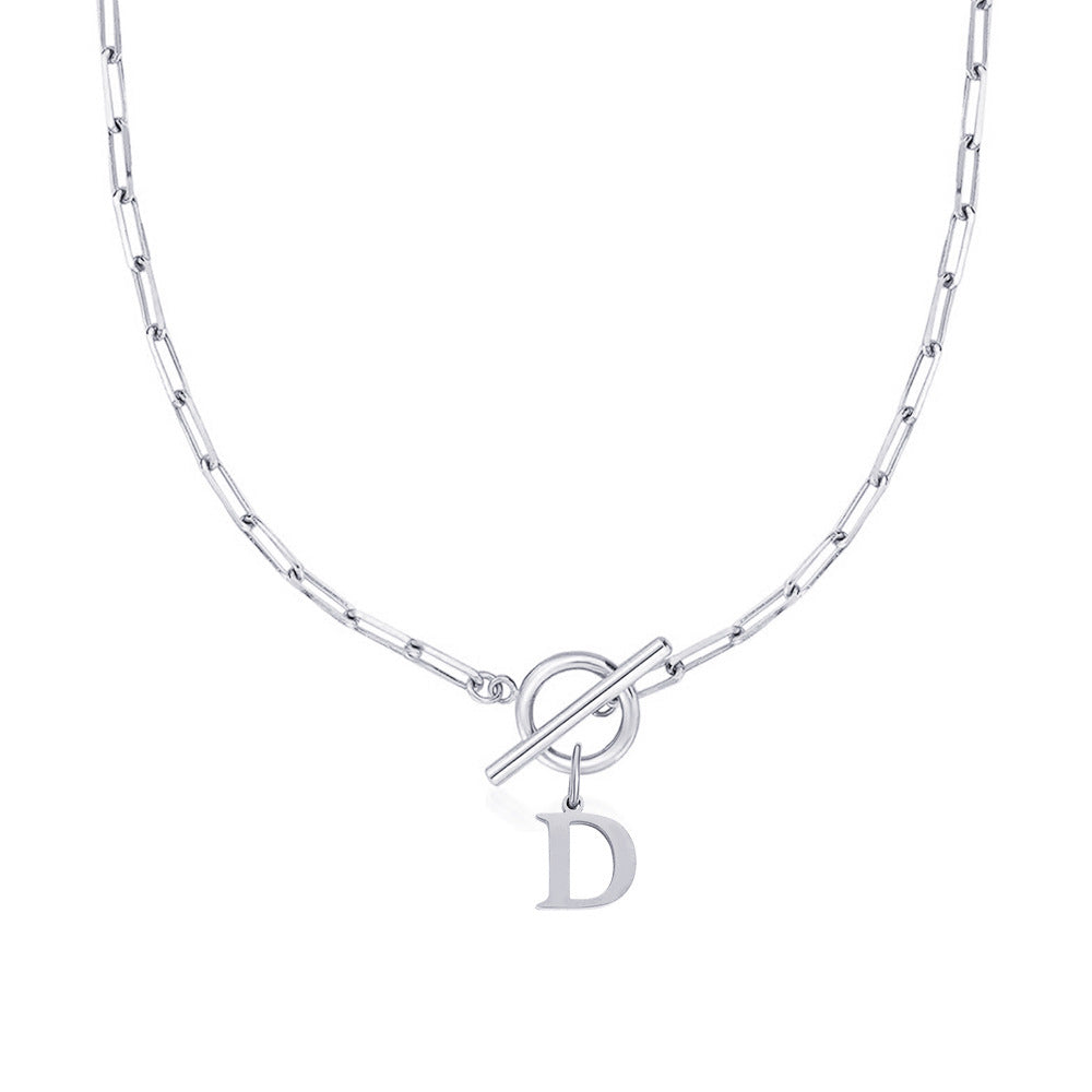 Ganelle™ Necklace with Circular Lock Closure and Initial in Paperclip Shape