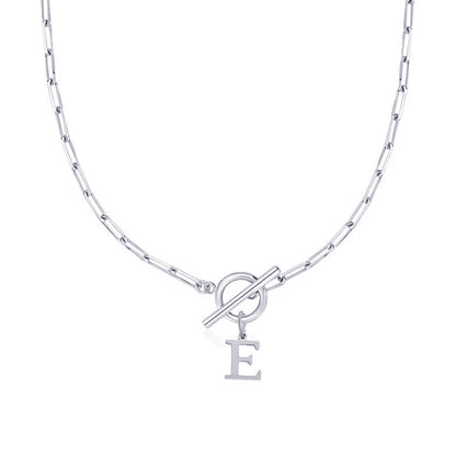 Ganelle™ Necklace with Circular Lock Closure and Initial in Paperclip Shape