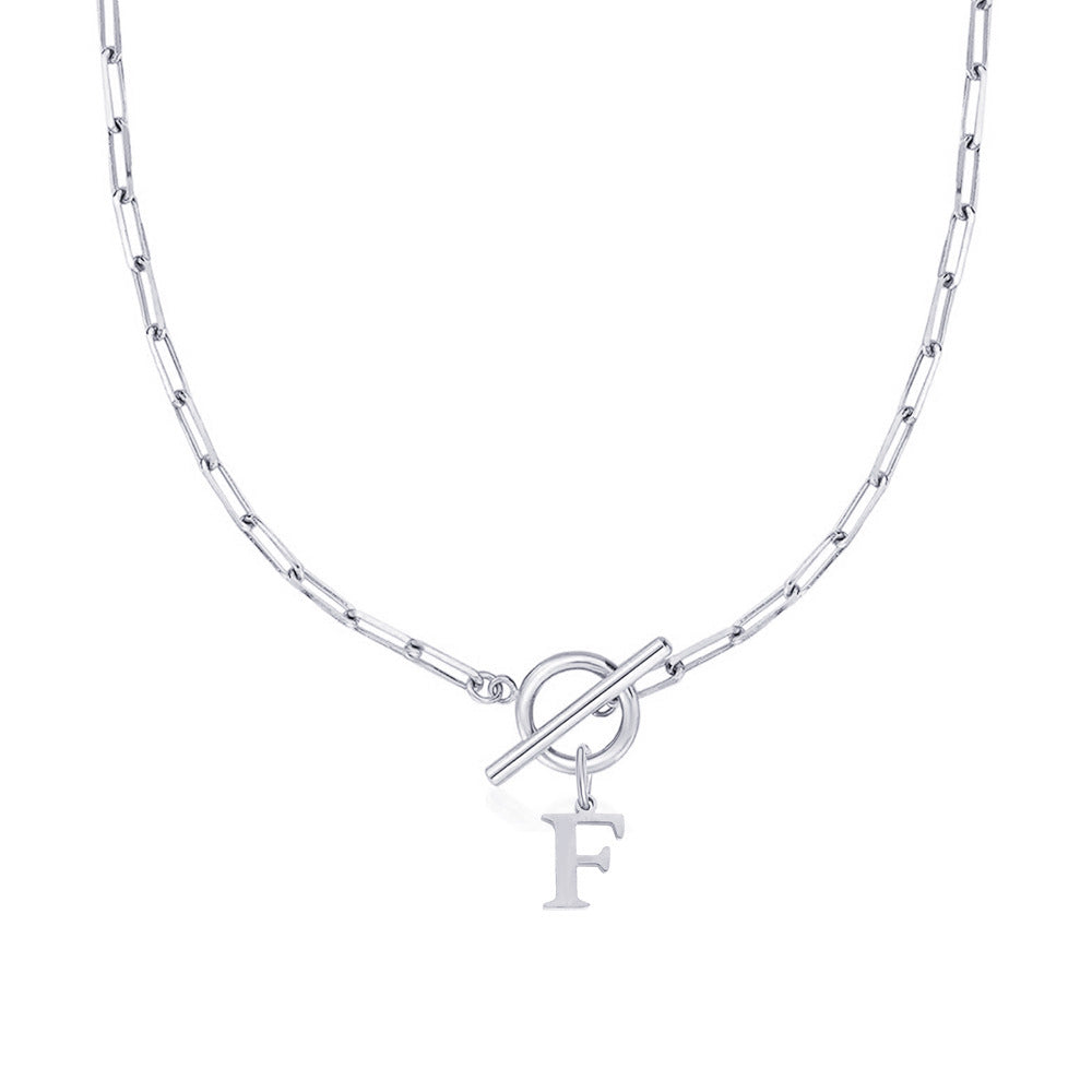 Ganelle™ Necklace with Circular Lock Closure and Initial in Paperclip Shape