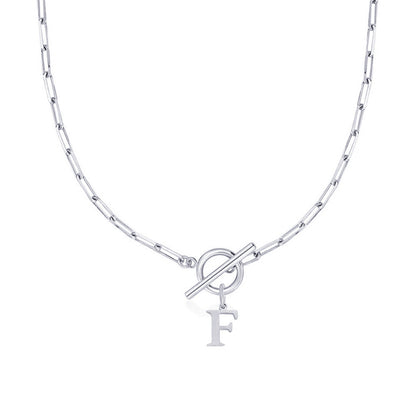 Ganelle™ Necklace with Circular Lock Closure and Initial in Paperclip Shape