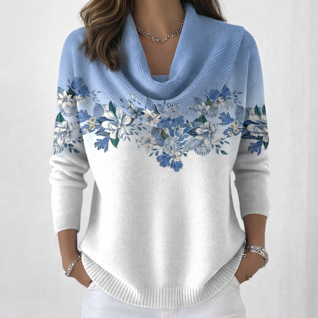 Miravé™ Floral Sweater with Dropped Neckline for Women