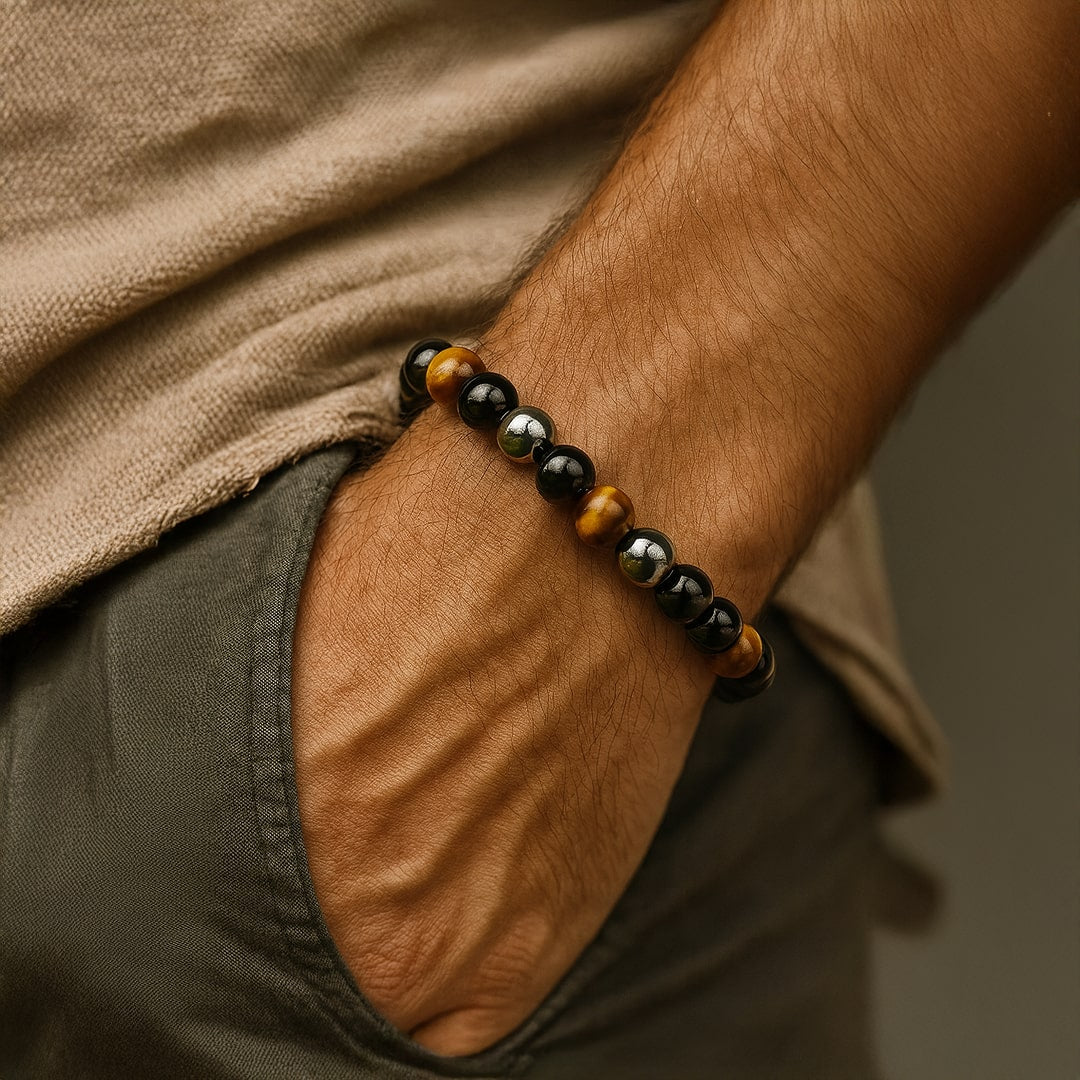 Caryra™ "3 Protections" Bracelet in Tiger's Eye, Hematite, and Black Obsidian