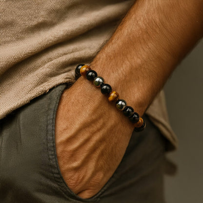 Caryra™ "3 Protections" Bracelet in Tiger's Eye, Hematite, and Black Obsidian
