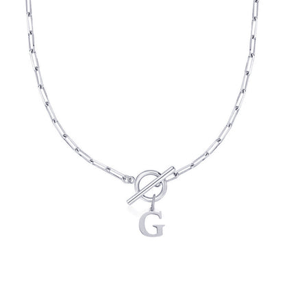 Ganelle™ Necklace with Circular Lock Closure and Initial in Paperclip Shape