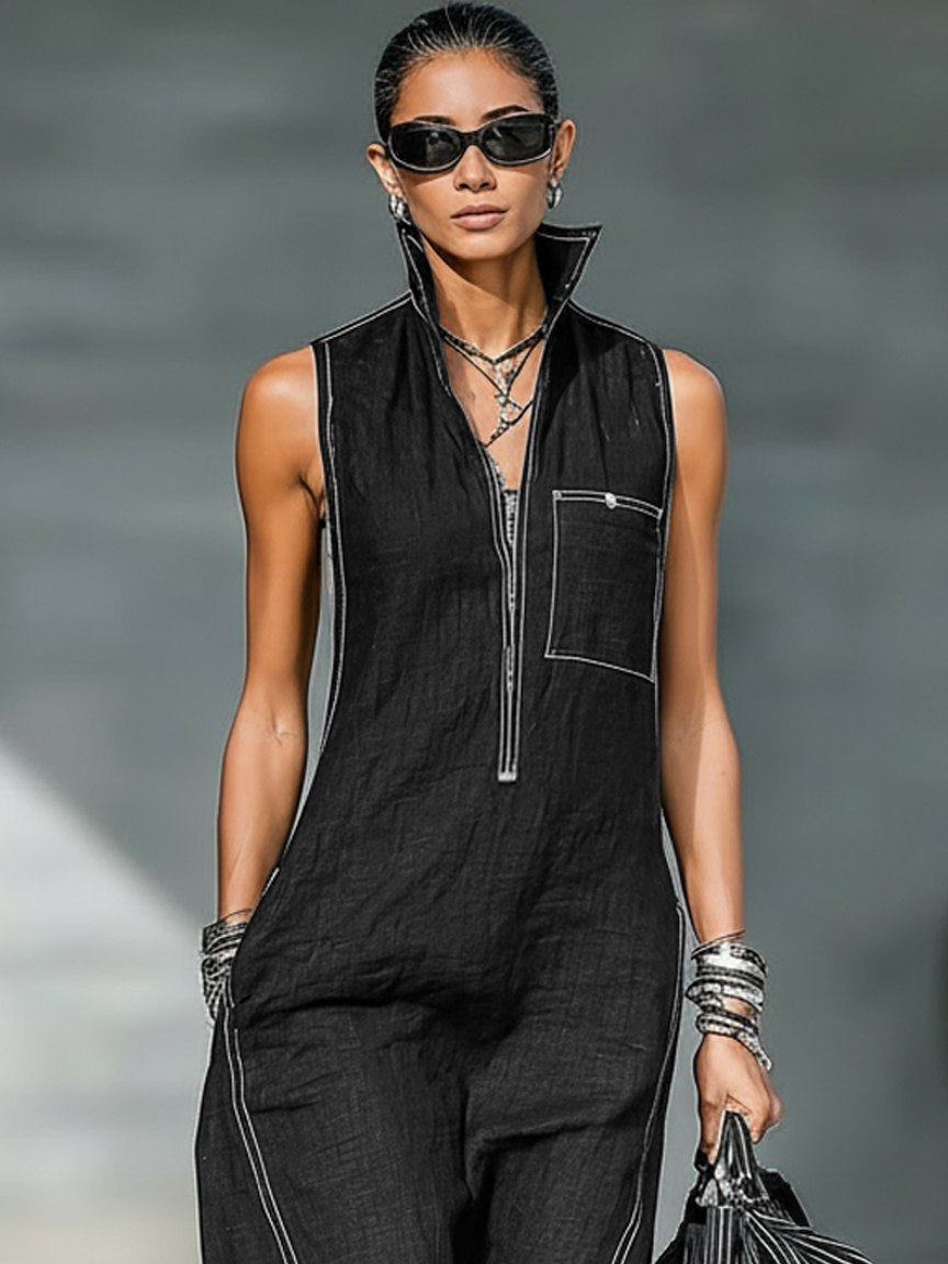 Ainsira™ Minimalist Sleeveless Jumpsuit with White Details