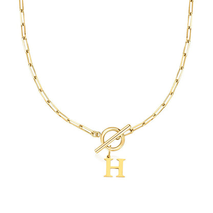 Ganelle™ Necklace with Circular Lock Closure and Initial in Paperclip Shape