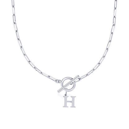 Ganelle™ Necklace with Circular Lock Closure and Initial in Paperclip Shape