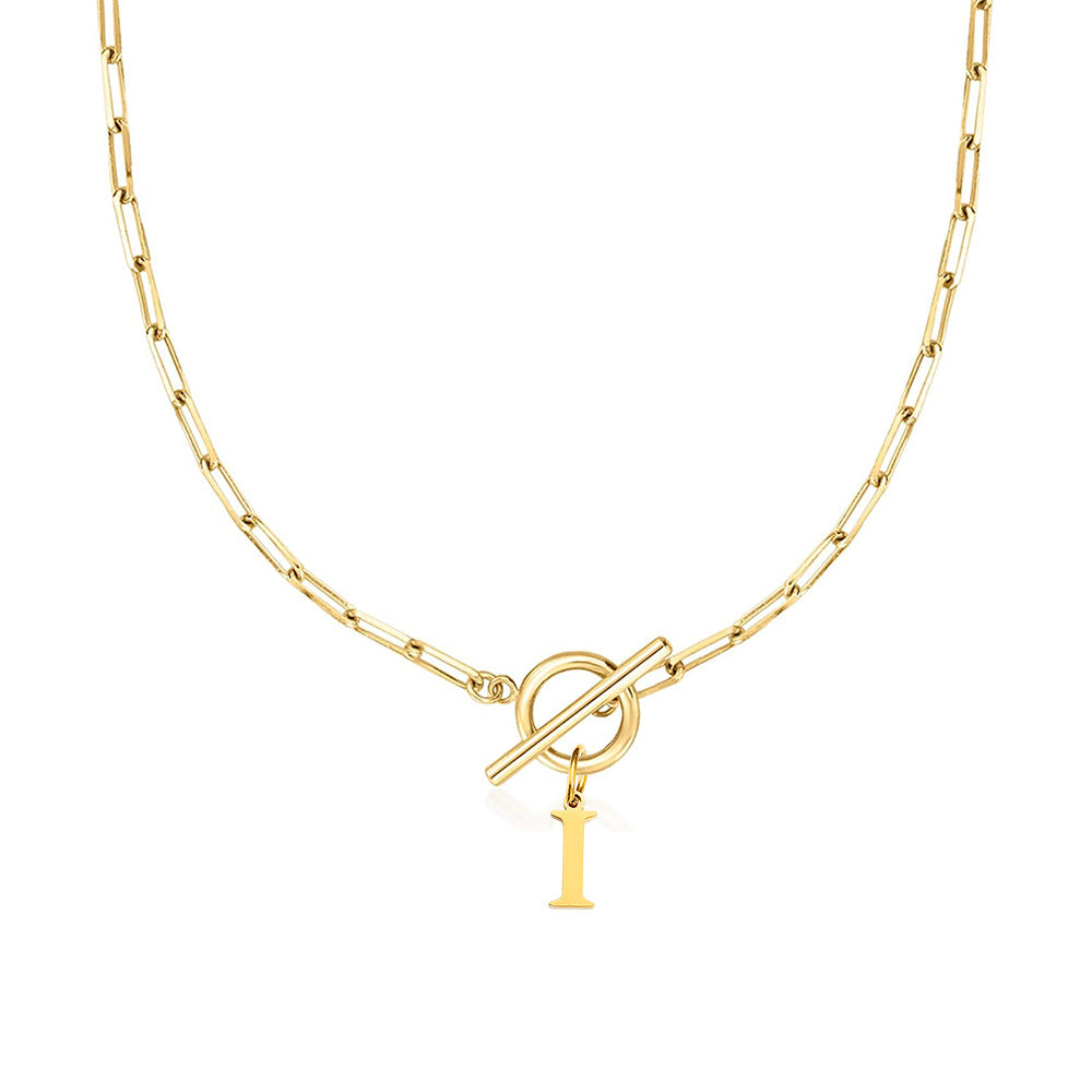 Ganelle™ Necklace with Circular Lock Closure and Initial in Paperclip Shape