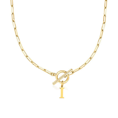Ganelle™ Necklace with Circular Lock Closure and Initial in Paperclip Shape