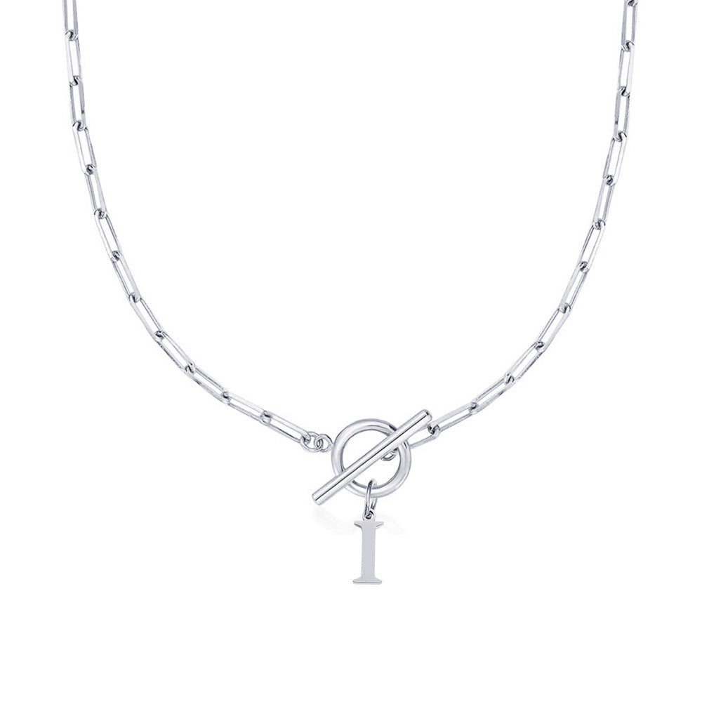 Ganelle™ Necklace with Circular Lock Closure and Initial in Paperclip Shape