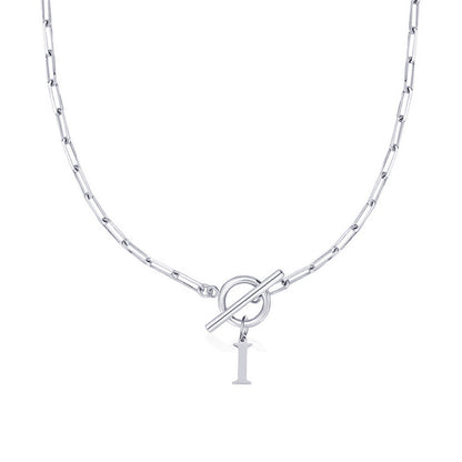 Ganelle™ Necklace with Circular Lock Closure and Initial in Paperclip Shape