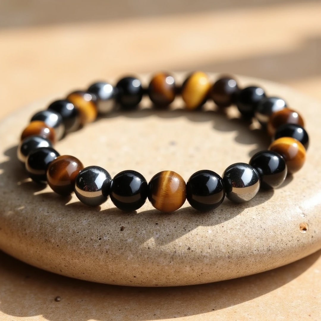 Caryra™ "3 Protections" Bracelet in Tiger's Eye, Hematite, and Black Obsidian