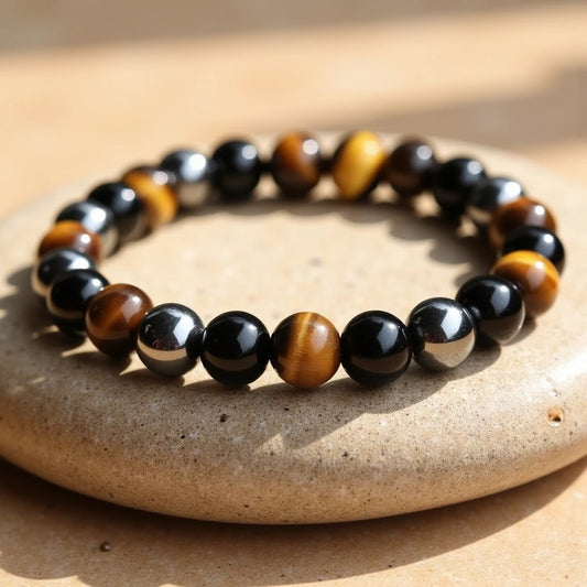 Caryra™ "3 Protections" Bracelet in Tiger's Eye, Hematite, and Black Obsidian