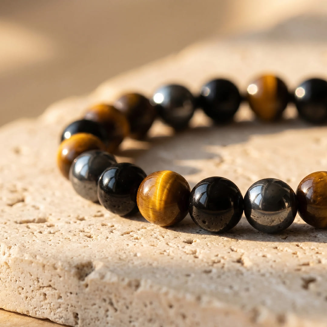 Caryra™ "3 Protections" Bracelet in Tiger's Eye, Hematite, and Black Obsidian