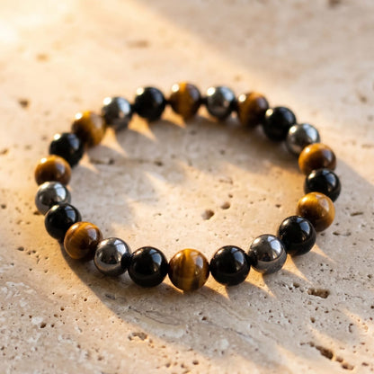 Caryra™ "3 Protections" Bracelet in Tiger's Eye, Hematite, and Black Obsidian