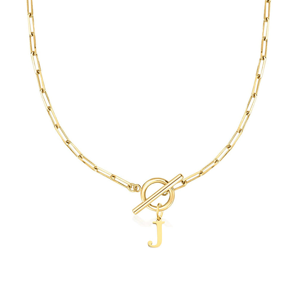 Ganelle™ Necklace with Circular Lock Closure and Initial in Paperclip Shape