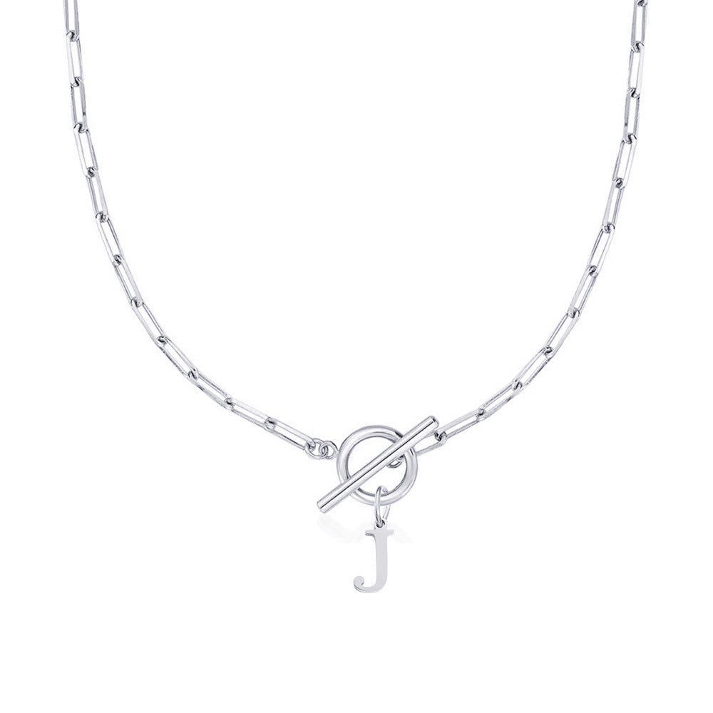 Ganelle™ Necklace with Circular Lock Closure and Initial in Paperclip Shape