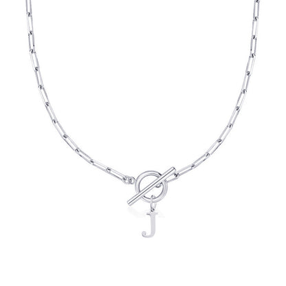 Ganelle™ Necklace with Circular Lock Closure and Initial in Paperclip Shape