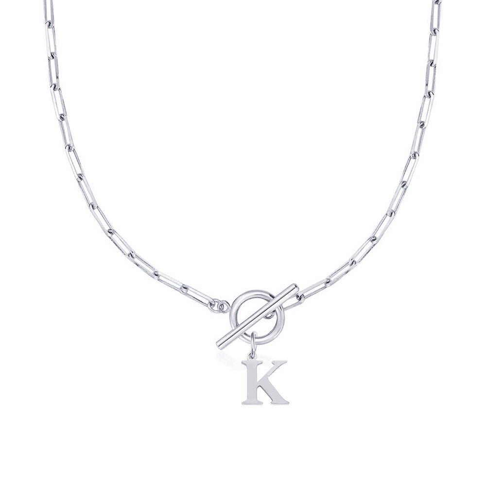 Ganelle™ Necklace with Circular Lock Closure and Initial in Paperclip Shape