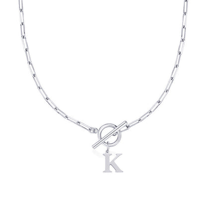 Ganelle™ Necklace with Circular Lock Closure and Initial in Paperclip Shape