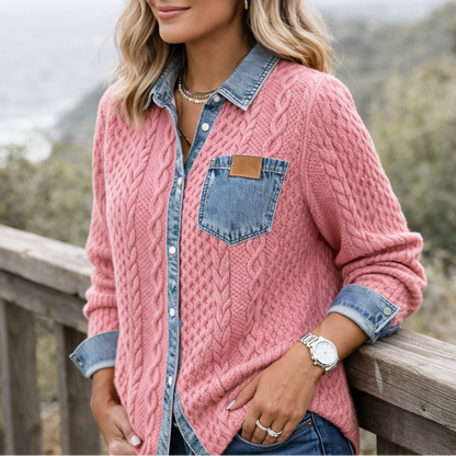 LUMÉRA™ Patchwork Fabric Top with Denim Details