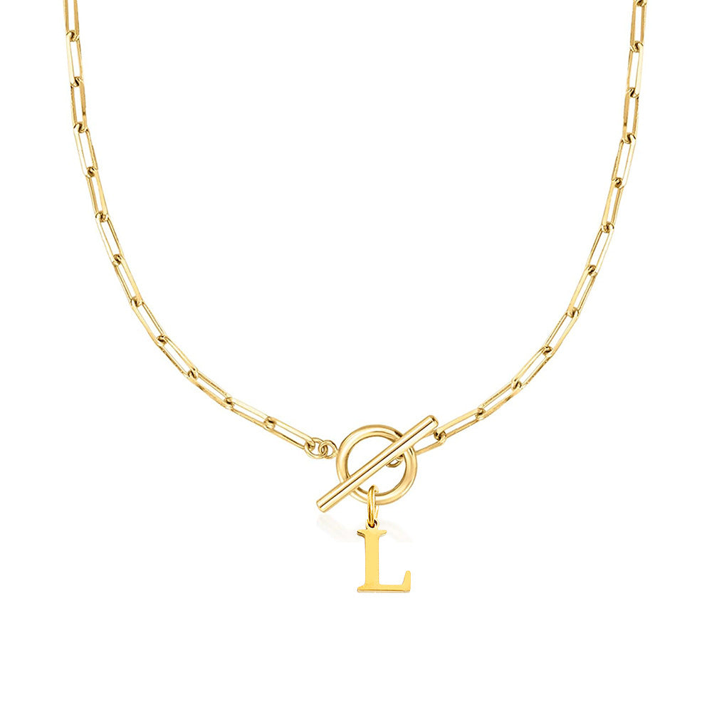 Ganelle™ Necklace with Circular Lock Closure and Initial in Paperclip Shape