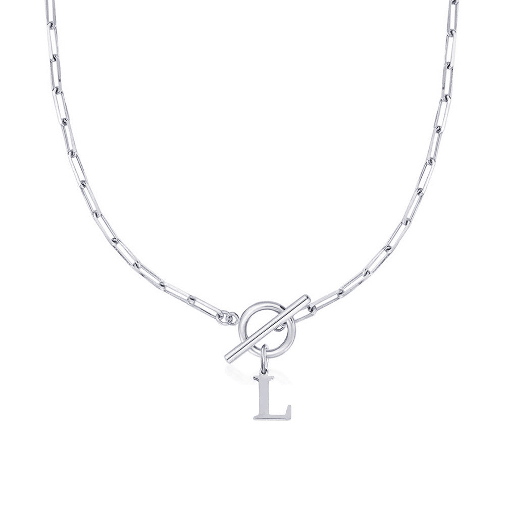 Ganelle™ Necklace with Circular Lock Closure and Initial in Paperclip Shape