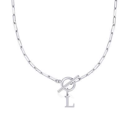 Ganelle™ Necklace with Circular Lock Closure and Initial in Paperclip Shape
