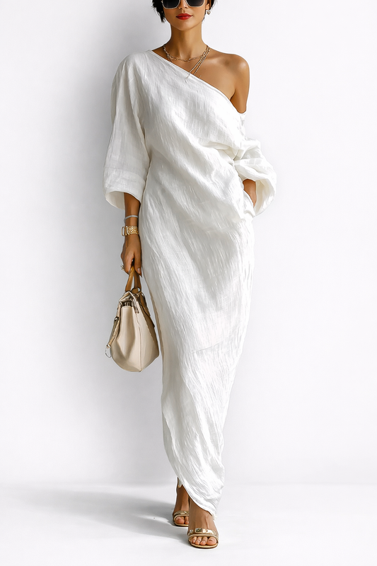 Linoretta™ Elegant One-Shoulder Maxi Dress with Flowing Fall