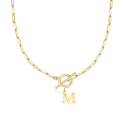Ganelle™ Necklace with Circular Lock Closure and Initial in Paperclip Shape