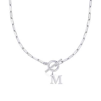 Ganelle™ Necklace with Circular Lock Closure and Initial in Paperclip Shape